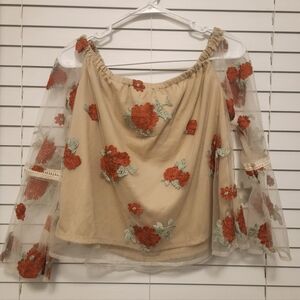 GB Gianni Bini Floral Embroidered Off-Shoulder Top Size L